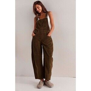 Free People We The Free Good Luck Cord Overalls Jumpsuit Wide-Leg Bib L 282563